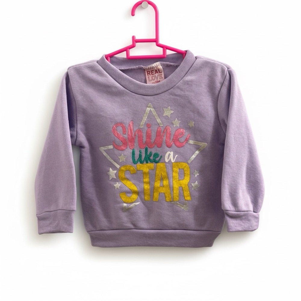 Real Love | Baby Girl’s Shine Like a Star Metallic Purple Crewneck Sweatshirt